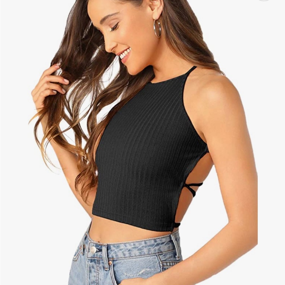 Lace Up Backless Crop Cami Top. NWOT
